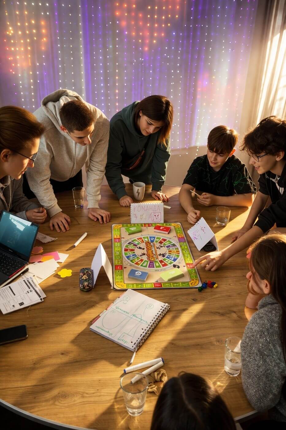 Teens playing board game
